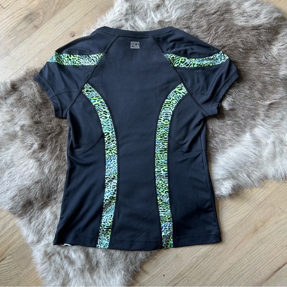 FILA Leopard Print Accent Sport Top - Size Medium - Black, Blue, Green - Picture 3 of 3